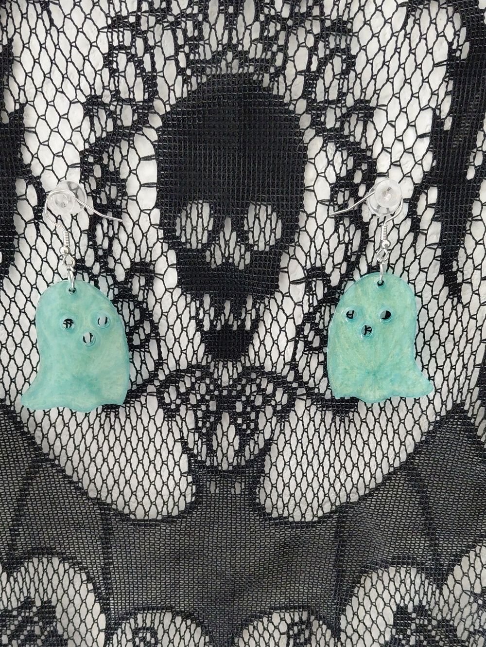 Hand Crafted Aqua Ghost Dangle Earrings